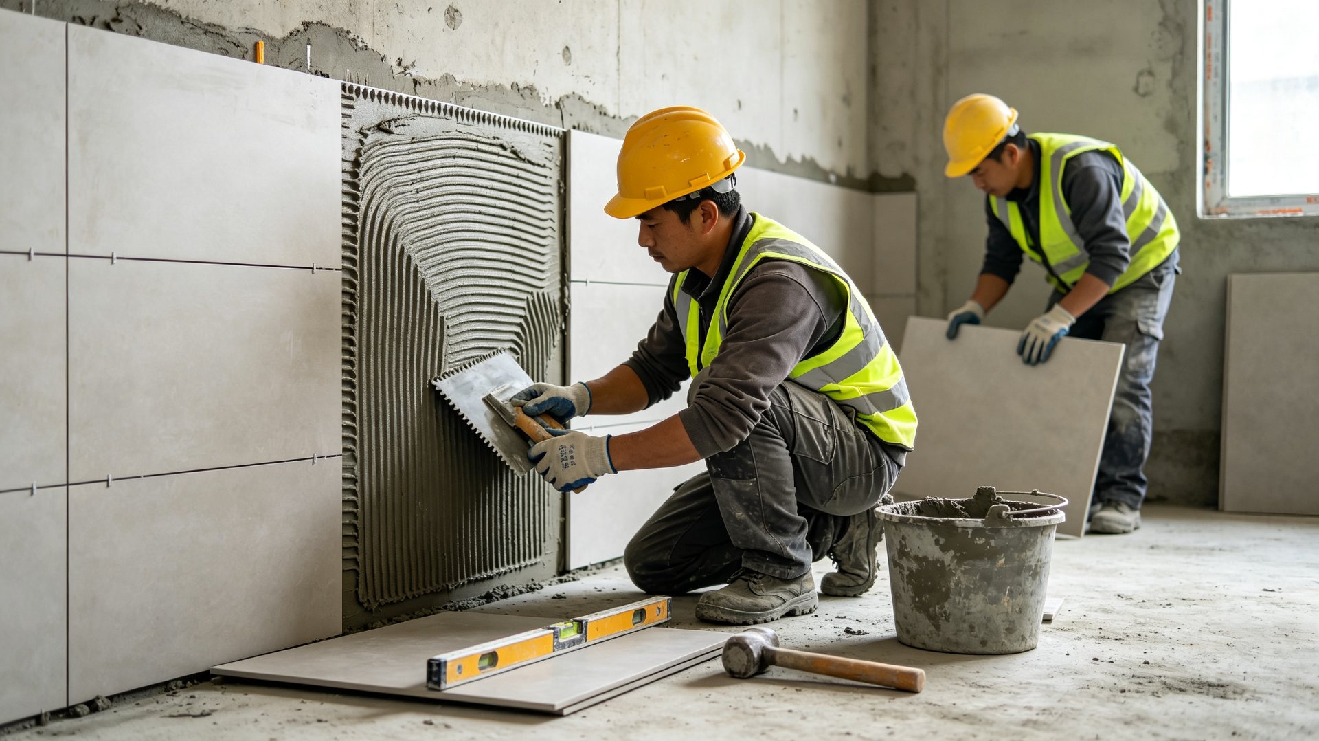 Tile adhesive application with HEC thickener